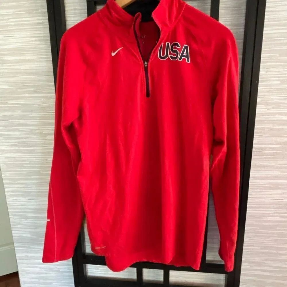 Nike running dry-fit red USA American flag quarter zip athletic mock turtleneck